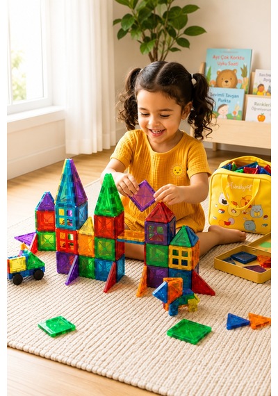 Manyetik Yapılar 40 Parça Eğitici Yaratıcı Yapı Seti 2d 3d İnşa Oyuncağı