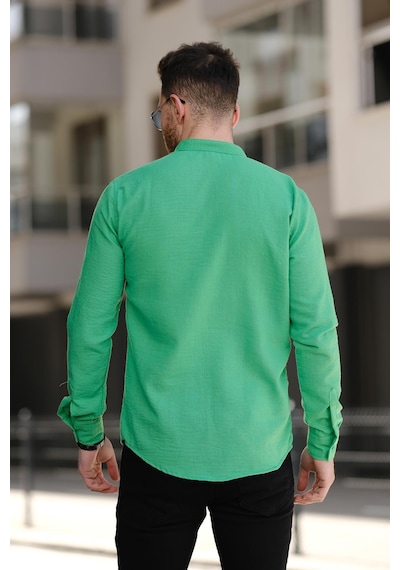 Zareh Slim Fit Kırınkıl Desen Yarım Pat Hakim Yaka Erkek Gömlek 001