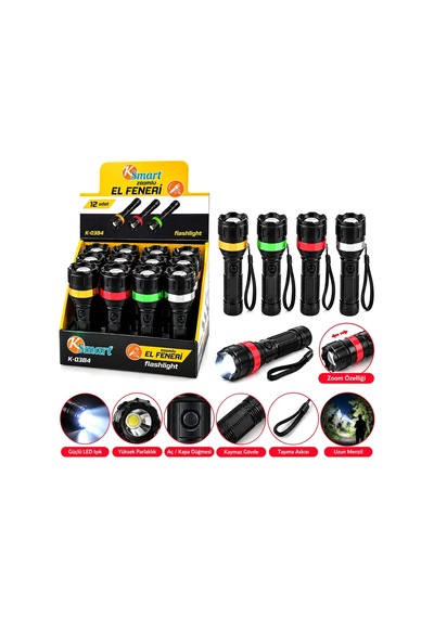 Ers- 12 Adet Zoomlu El Feneri 3xaaa Pilli Renkli Plastik K-0384