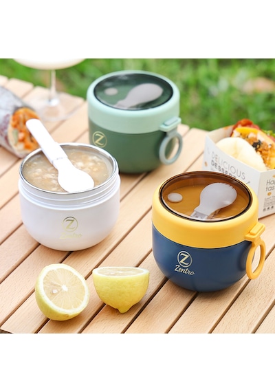 Paslanmaz Çelik Sızdırmaz Kapaklı Yemek & Çorba Termosu 600 Ml Beyaz