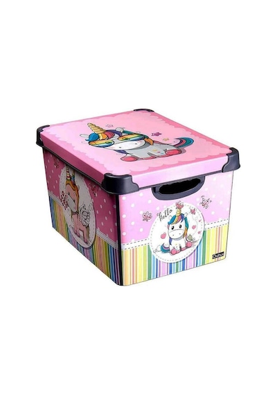 Style Box Retro Unicorn Desenli 20 L Dekoratif Oyuncak Ve Saklama Kutusu Gri Çok Renkli