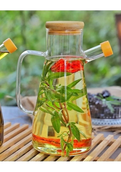 Mithra Life Bambu Kapaklı Borosilikat Cam Yağdanlık 900 Ml Mıt1070