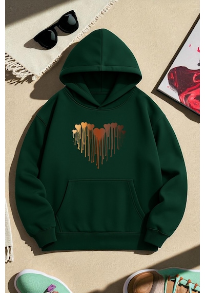 Uyguntarz Unisex Eriyen Kalpler Tasarım Basklı Sweatshirt Yeşil
