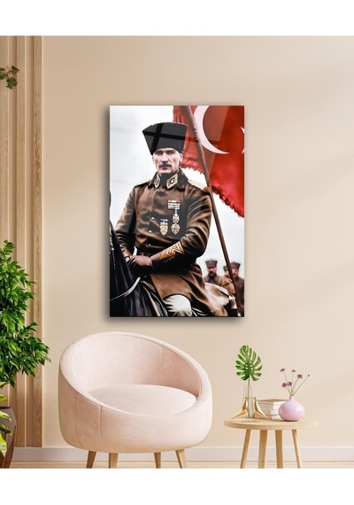 Atatürk Portre Ve Türk Bayrağı Cam Tablo Modern Ev Ofis Salon Hediyelik Büyük Tablo Duvar Dekoru22