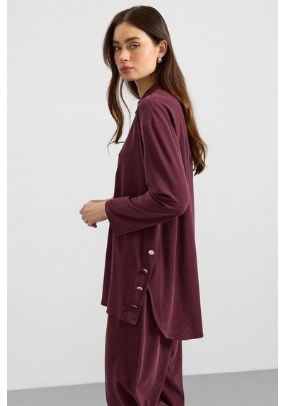 Olcay Metal Düğmeli Premium Kumaş Sweat Pantolon Takım Bordo 9405-tk