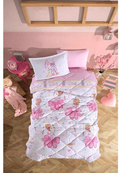 Clasy %100 Pamuk Tek Kişilik Uyku Seti Lastikli Çarşaflı Ballerina V1 Pembe Pembe