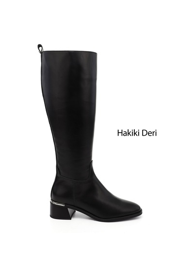 Gönderi(R) Gönderir Kadın Siyah Platinum Fermuarlı Kalın Topuklu Hakiki Deri Çizme Dkzc84335882 Siyah