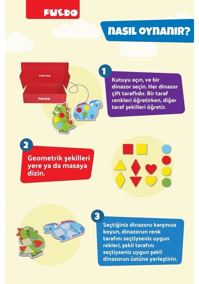Puedo Colorful Dinosaurs Eşleştirme Oyunu Eva Dinozor Şekil Renk Eğitici 3+ Oyuncak