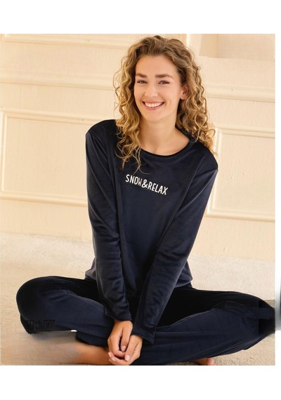 Mihra Kadın Kışlık Bisiklet Yaka Kadife Pijama Takımı 13164l - 1 Adet Lacivert