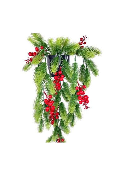Yapay Çiçek Saksıda Sarkan Kokina Yılbaşı Çiçeği Red Berry 60cm