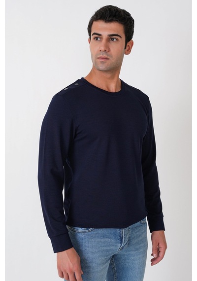 Efor Comfort Fit Omuz Modelli Uzun Kollu Esnek Pamuk Lacivert Tişört Ts 933