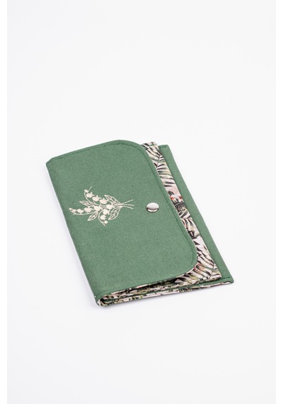 Fabric Craft Bag Kadın Kumaş Cüzdan Nakışlı Yeşil - Gri
