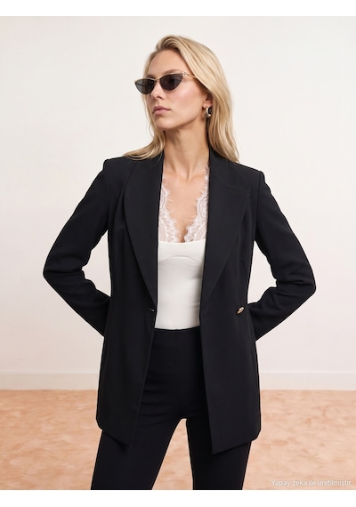 Dilvin 60814 Gold Düğmeli Blazer-siyah