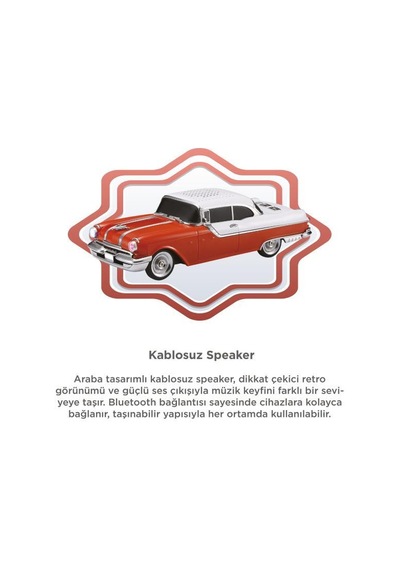 Torima D87 Bluetooth Hoparlör Retro Klasik Araba Tasarımlı 10w Fm Usb Selfie Speaker Turuncu