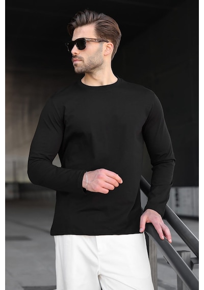 Madmext Siyah Pamuklu Slim Fit Erkek Tişört E7187