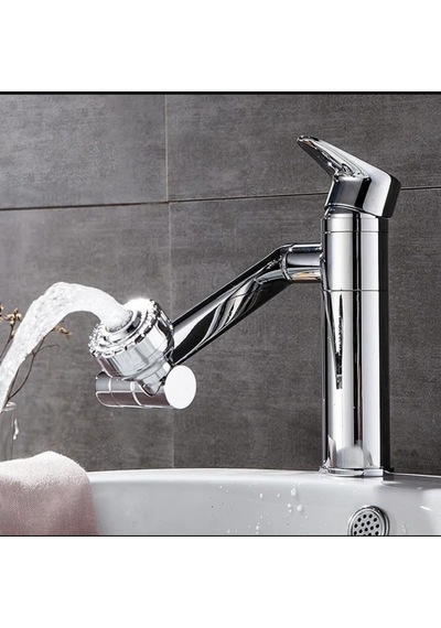 İsaoğlu Yapı Lavabo Bataryası Robotik Banyo Musluğu 360 Derece Hareketli Batarya Tazzik Ayarlı Gümüş