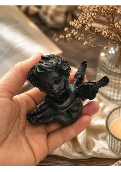 Melek Biblo Dekoratif Mini Angel Figür Siyah Masa Üstü Ev Ofis Kitaplık Dekoru Reçine