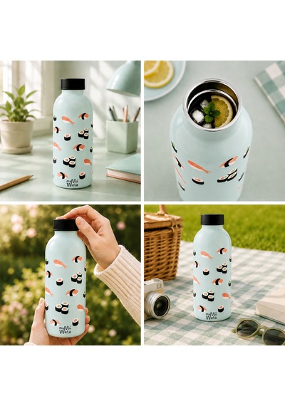 Mamawata Sushi Paslanmaz Çelik Termos Matara 470 Ml Sızdırmaz Yalıtımlı Suluk Buz Mavi