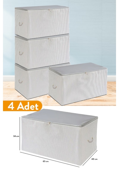 Serstil 4 Adet - Orta Boy Antrasit Çizgili Hurç 63 X 40 X 34 Cm
