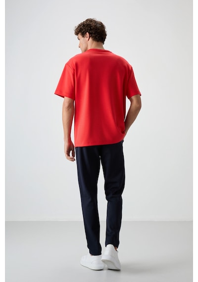 Tommy Life Fiesta - Lacivert Pamuklu Kalın Yumuşak Dokulu Oversize Fit Nakışlı Erkek Eşofman Takım - 85252 Kırmızı - Lacivert