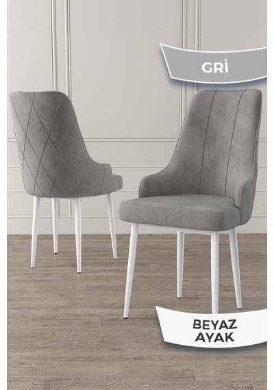 Canisa Trex Serisi 1.sınıf Babyface Kumaş Beyaz Metal Ayak 8 Adet Gri Sandalye Sandalye Gri Ayakları Beyaz