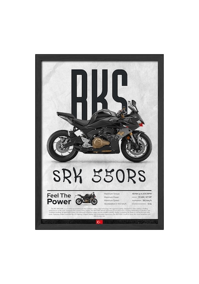 Rks Srk 550rs Siyah Ahşap Çerçeveli Poster, Dekoratif Motosiklet Duvar Tablosu