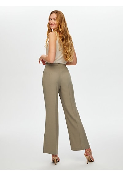 Faik Sönmez Önü Dikiş Detaylı Yırtmaçlı Wide Leg Fit Pantolon S25pnt009 Us25pnt00972 Taş