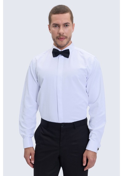 Hatemoğlu Beyaz Comfort Fit Slim Yaka Damatlık Gömlek
