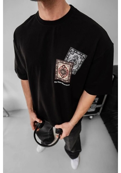 Erkek Yazlık Bisiklet Yaka Baskılı Regular Fit Tişört Kısa Kol T-shirt - Siyah