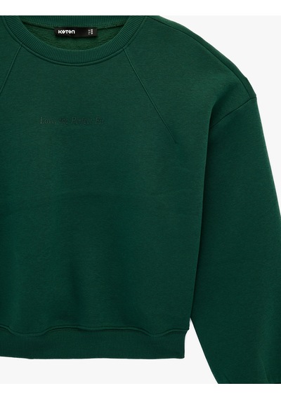 Koton Şardonlu Baskılı Uzun Kollu Bisiklet Yaka Sweatshirt Yeşil 6sak10149ek Yeşil