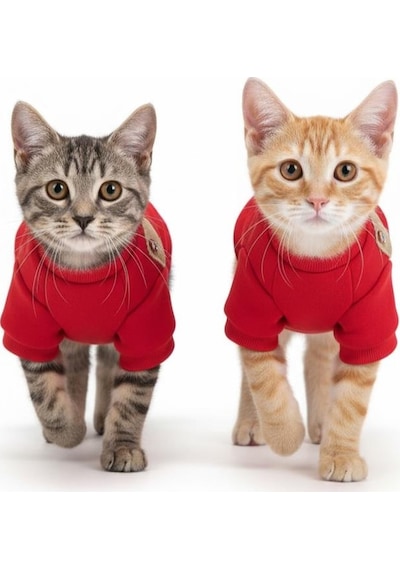 Sevimli Çilek Detaylı Kırmızı Kedi Polar Sweatshirt