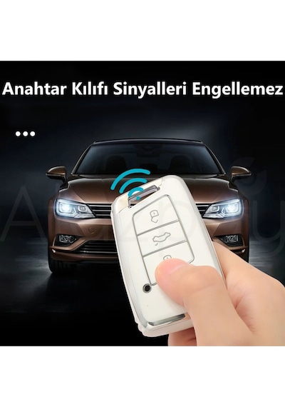 Volkswagen Passat Golf Arteon Tiguan Tpu Anahtar Kılıfı Gümüş Siyah