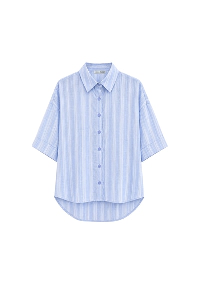 Vadon 1030 Kadın Pamuklu Çizgili Hafif Transparan Kısa Kollu Oversize Gömlek Bebe Mavi Vadon 1030 Kadın Pamuklu Çizgili Hafif Transparan Kısa Kollu Oversize Gömlek Bebe Mavi