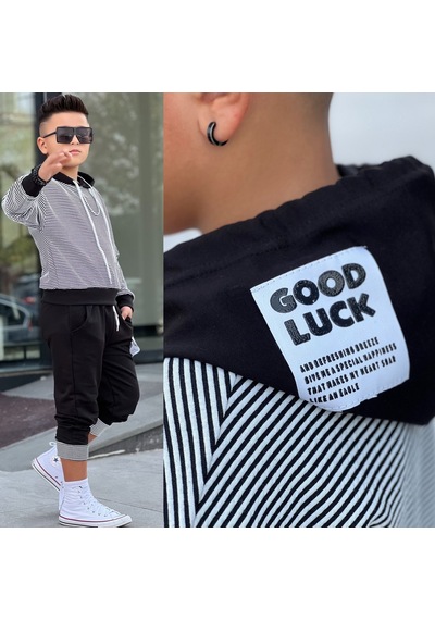 Çizgili Good Luck Erkek Tarz 2'li Takım - 4/12 Yaş - 31540 Siyah Çizgili Good Luck Erkek Tarz 2'li Takım - 4/12 Yaş - 31540 Siyah