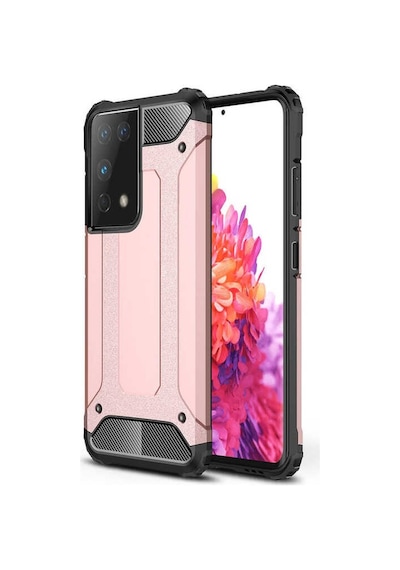 Kilifone - Samsung Uyumlu Galaxy S21 Ultra - Kılıf Çift Katman Zırh Tank Crash Military Kapak - Rose Gold