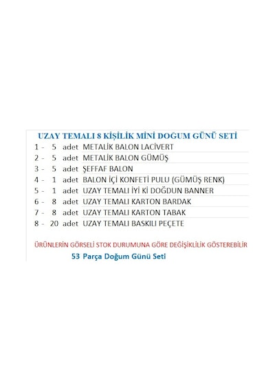 Uzay Temalı 8 Kişilik Mini Set