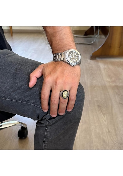 Gerçek Doğal Taş Yüzük - El Yapımı Şahin Yüzük - 925 Ayar Gümüş Rutilated Kuvars Yüzük Gümüş