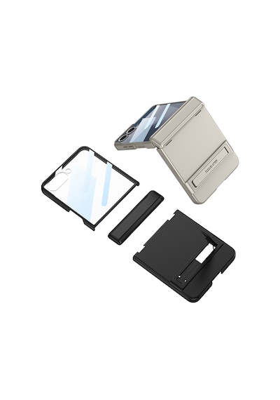 Zore Galaxy Z Flip 7 Kılıf Zore Kıpta Standlı Kapak - Gümüş