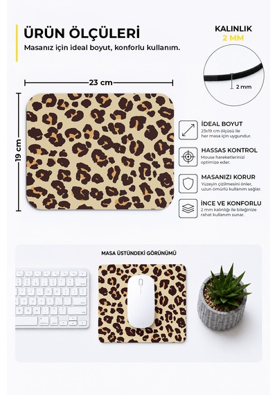 Leopar Desenli Renkli Ergonomik Mouse Pad Kaymaz Taban Ev Ve Ofis Kullanımı Fare Altlığı Mousepad Kahverengi