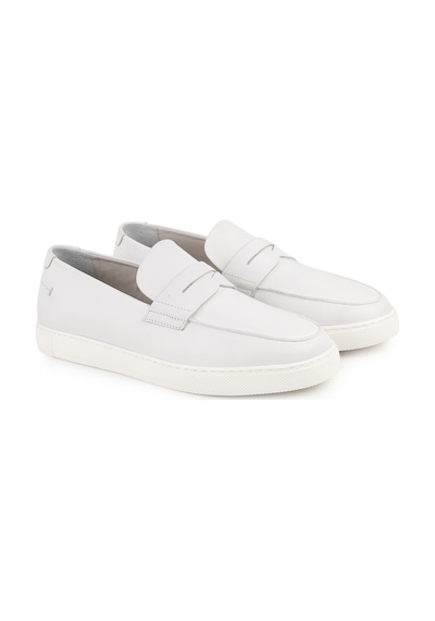 Libero L5876 Bembeyaz Hakiki Deri Ultra Hafif Eva Tabanlı Erkek Loafer Slip-on Ayakkabı Beyaz