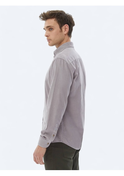 Kip Lila Fitilli Regular Fit Dokuma Kadife Casual %100 Pamuk Gömlek Lila
