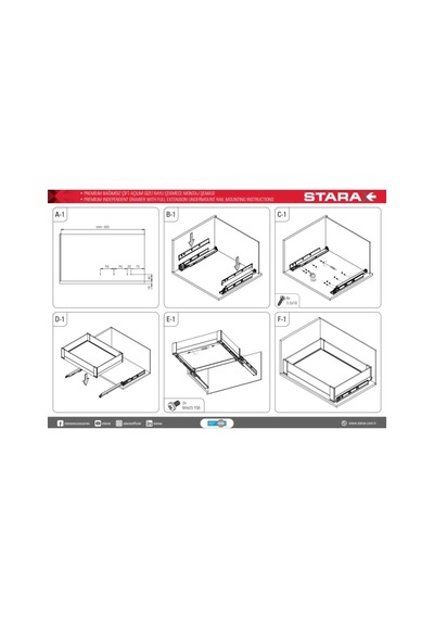 Starax Bağımsız Çift Açılım Gizli Raylı Frenli Çekmece Modül 40cm Beyaz S-2332-p-w