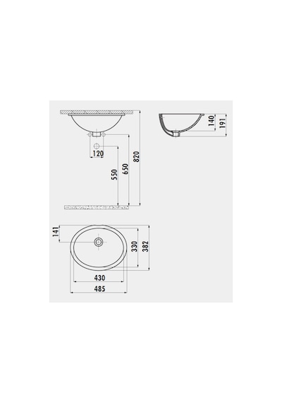 Creavit Tp211 Tezgah Altı Oval Lavabo 33 x 43 CM Beyaz