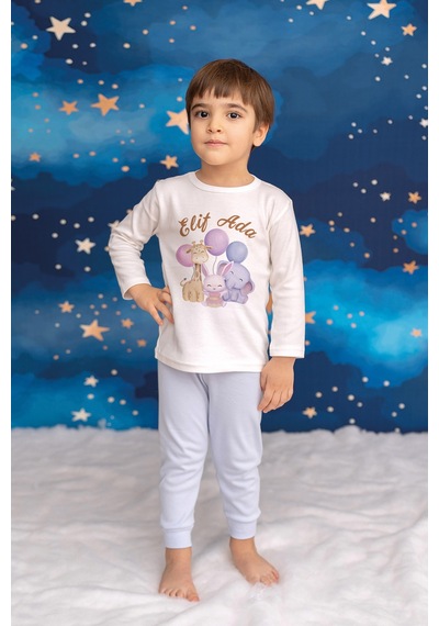 Pia Baby İsimli Kız Çocuk Pijama Takımı %100 Pamuk Penye İsme Özel Baskılı Kişiselleştirilebilir Pijama Seti 20547m14pi Krem