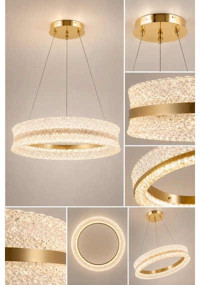 Modern Premıum Sarkıt Avize Gold Kasa Üç Renk Led Taşlı Lüx Avize 140w
