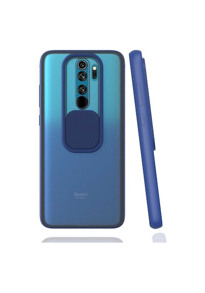 Noktaks - Xiaomi Uyumlu Xiaomi Redmi Note 8 Pro - Kılıf Slayt Sürgülü Arkası Buzlu Lensi Kapak - Lacivert