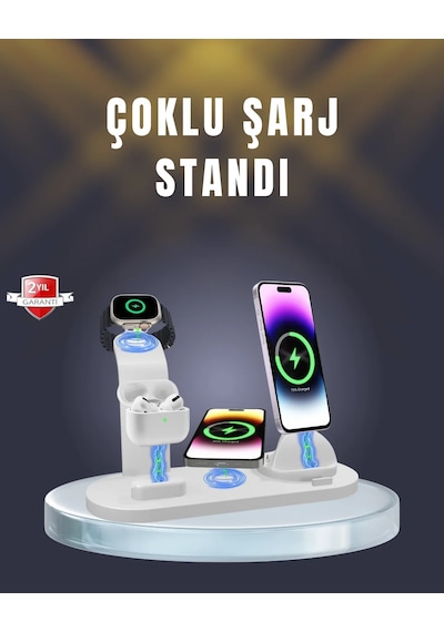 İphone, Airpods Ve Akıllı Saat Uyumlu Çoklu Şarj Cihazı Beyaz