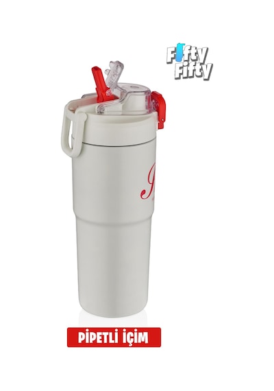Vagonlife 2'li Çelik Termos-kahve Bardağı Seti 750ml Çift Kullanım Termos//450ml Mug Kahve Bardağı Beyaz