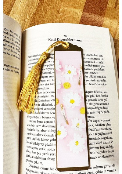 Kitap Kılıfı Ve Metal Kitap Ayracı Seti Pembe Papatya