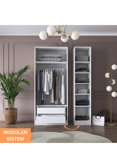 Rani Ba155 Gardırop Elbise Dolabı 3 Kapaklı 2 Çekmeceli 7 Raflı Askılı Modüler Dolap Beyaz Rani Ba155 Gardırop Elbise Dolabı 3 Kapaklı 2 Çekmeceli 7 Raflı Askılı Modüler Dolap Beyaz